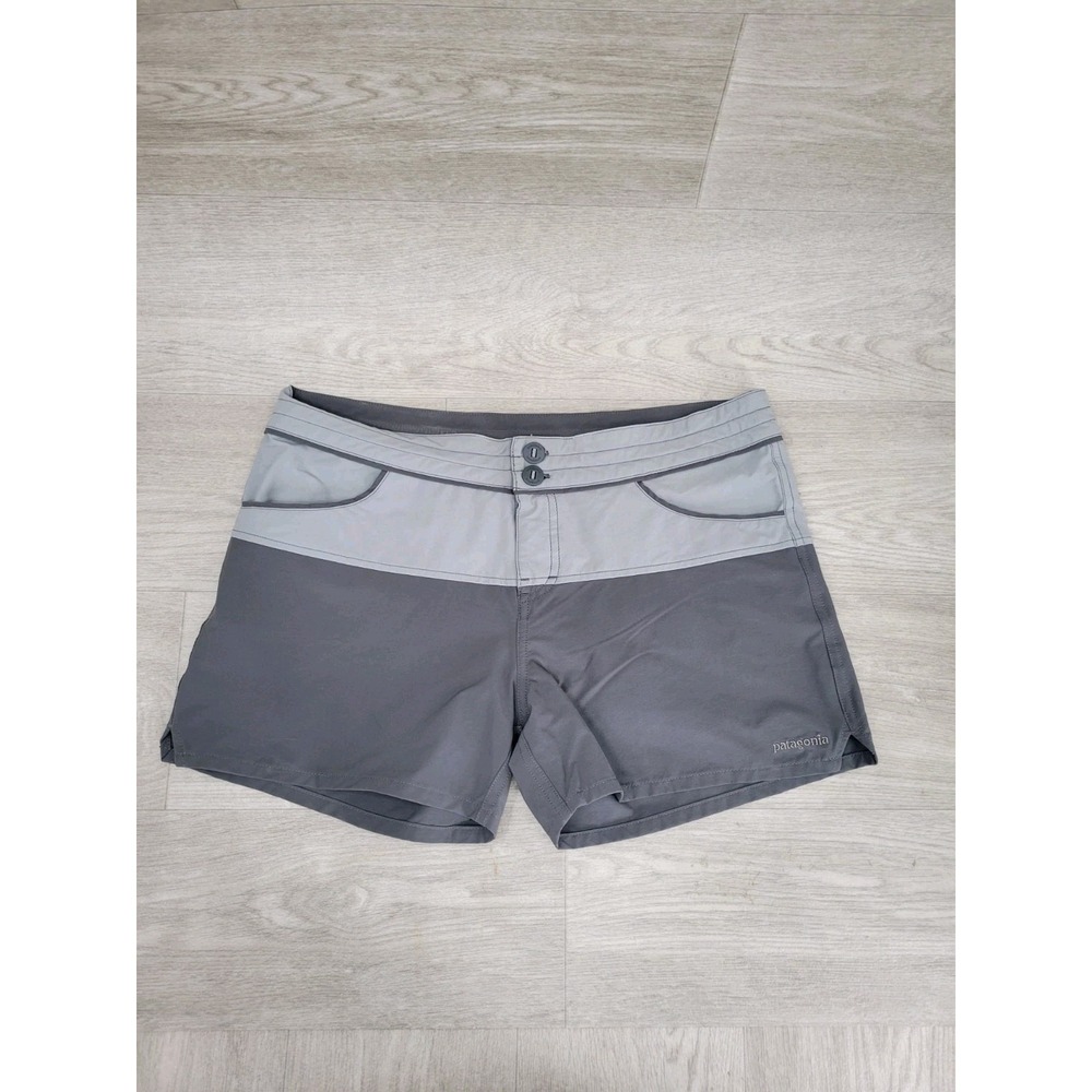 Patagonia Wavefarer Shorts Women's 8 Gray Colorblock Low Rise Swim Board Shorts